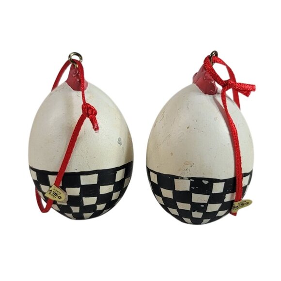 Silvestri Chicken Egg Christmas Ornaments Checkerboard Farm Rustic Lot of 2 VTG - Picture 3 of 10